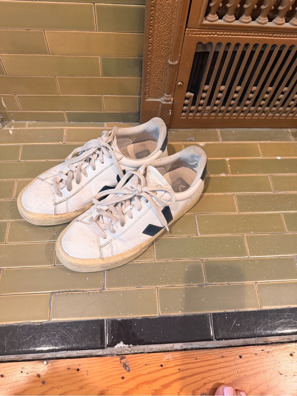Veja White Sneakers with Navy V Accent